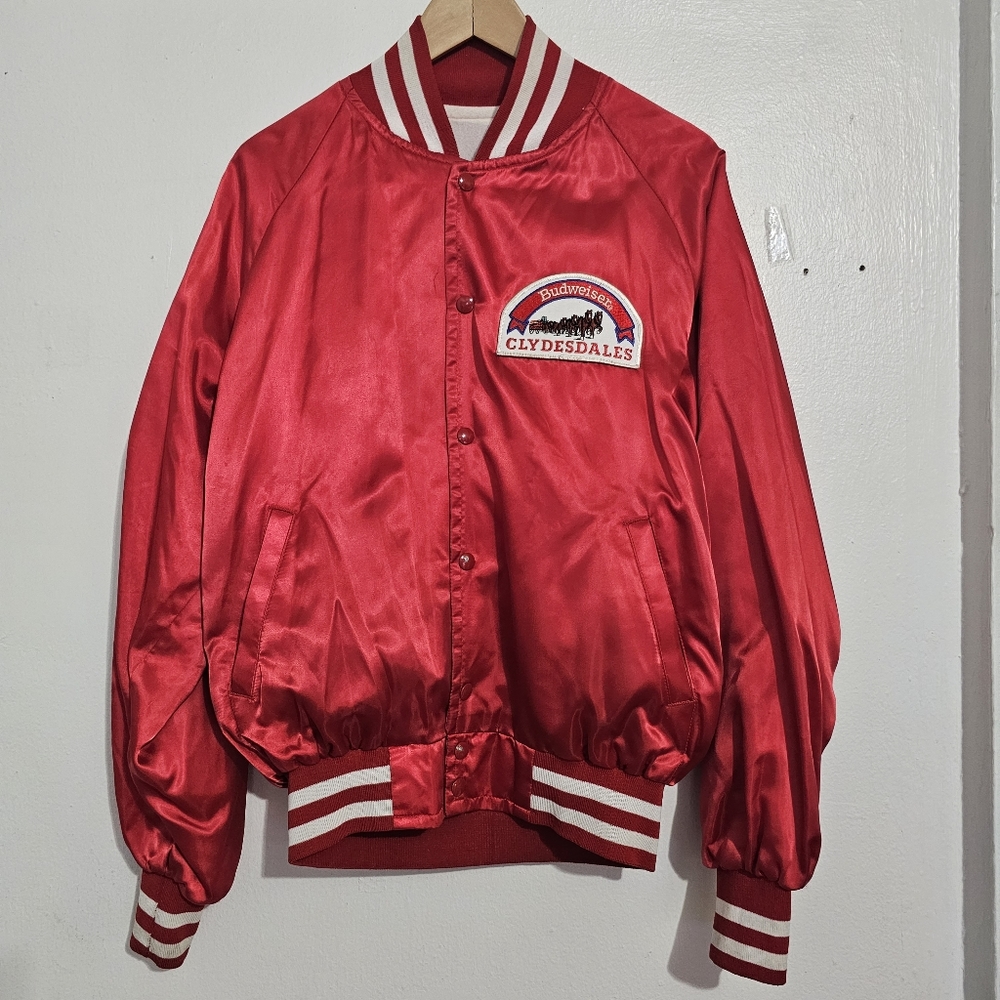 Vintage Budweiser Clydesdales Satin Bomber Jacket 80s Beer